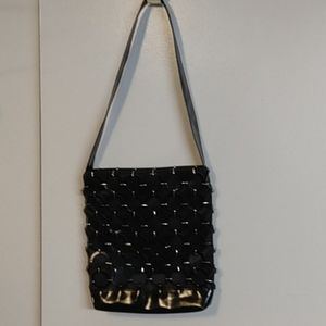 Black Vegan Leather and Silver O Ring Covered Crossbody Bag
